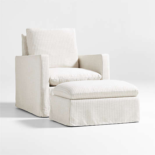 Ever Slipcovered Striped Nursery Glider Chair and Ottoman by Leanne Ford