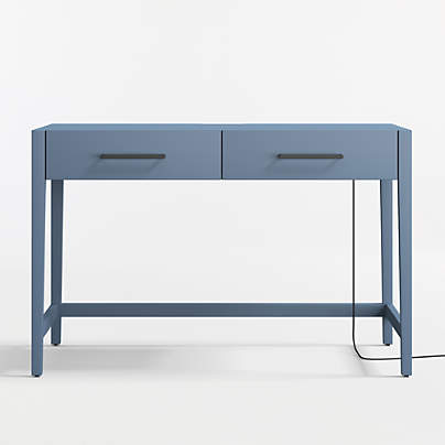Ever Simple Modular Slate Blue Wood Wide 2-Drawer Kids Oulet Desk
