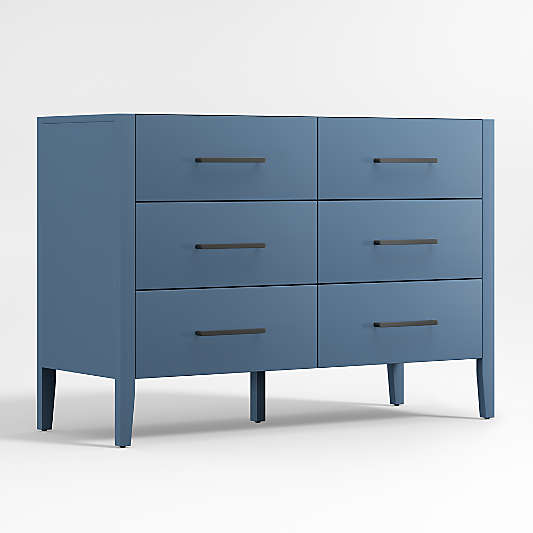 Ever Simple 48" Slate Blue Wood 6-Drawer Kids Dresser