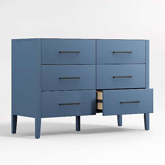 Ever Simple 48" Slate Blue Wood 6-Drawer Kids Dresser