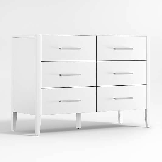 Ever Simple 48" White Wood 6-Drawer Kids Dresser