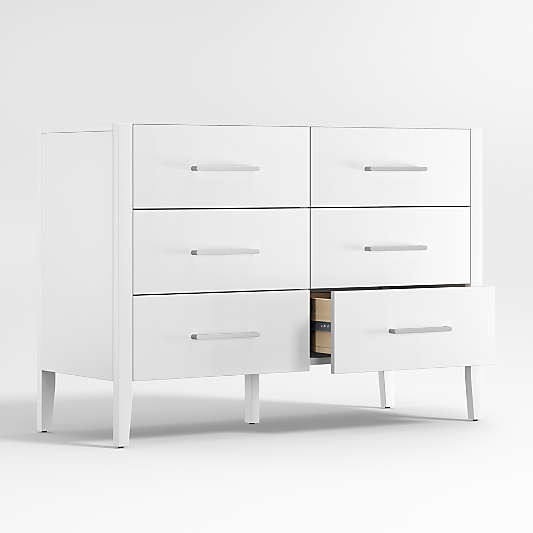 Ever Simple 48" White Wood 6-Drawer Kids Dresser