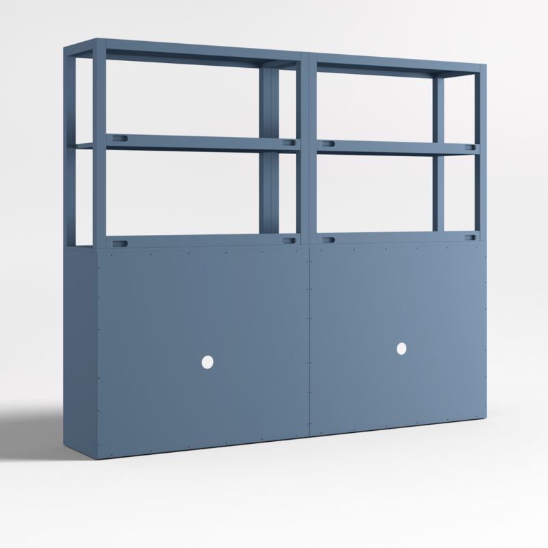 Ever Simple Set of 2 Modular Slate Blue Wood Kids Open Bookcases with Hutches - image 4 of 6