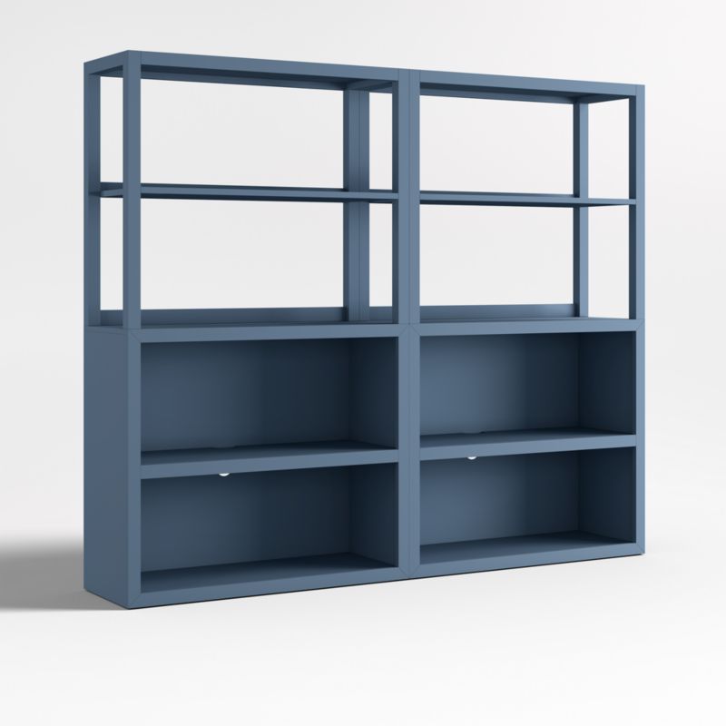 Ever Simple Set of 2 Modular Slate Blue Wood Kids Open Bookcases with Hutches - image 3 of 6