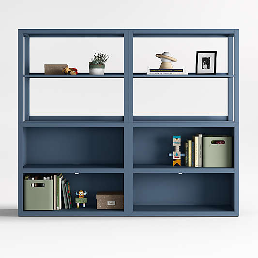 Ever Simple Set of 2 Modular Slate Blue Wood Kids Open Bookcases with Hutches