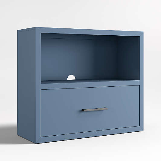 Ever Simple Modular Slate Blue Wood Kids Bookcase with Drawer