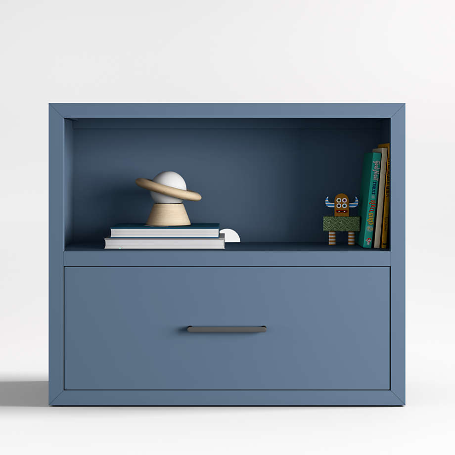 Ever Simple Modular Slate Blue Wood Kids Bookcase with Drawer