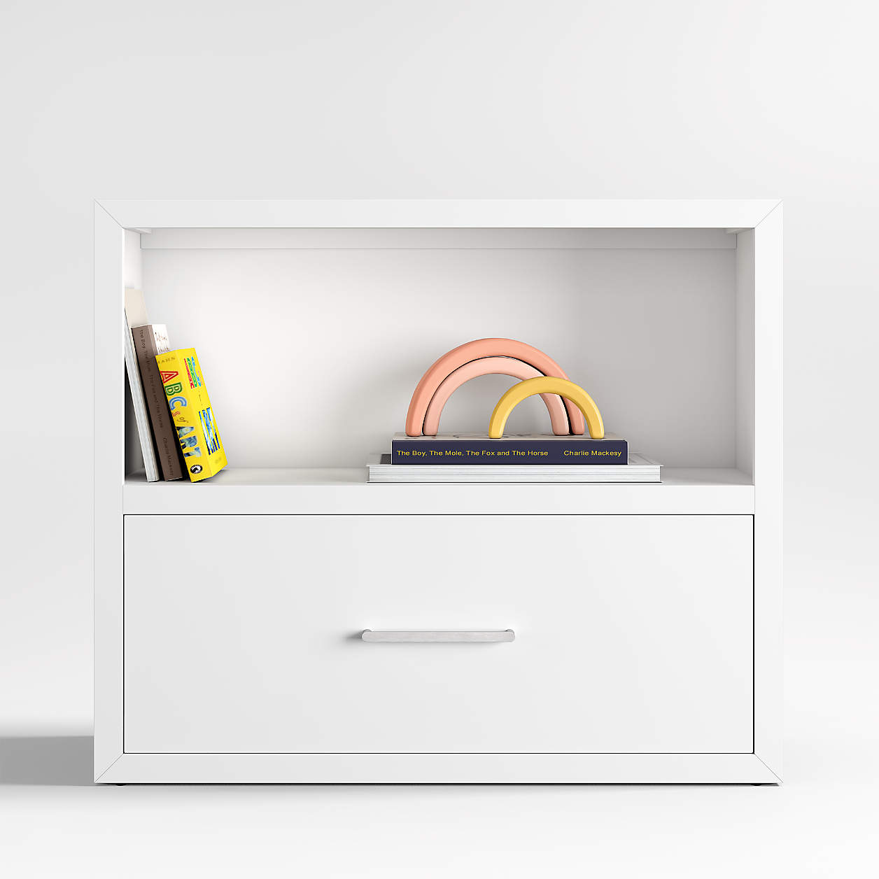 Ever Simple Modular White Wood Kids Bookcase with Drawer Crate & Kids