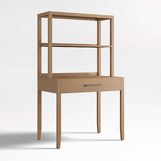 Ever Simple Modular Natural Brown Wood Kids Desk and Hutch