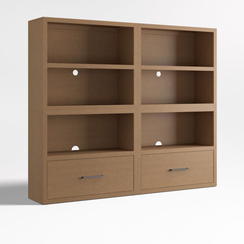 Ever Simple Set of 2 Modular Natural Brown Wood Kids Open Bookcases with Drawers - image 2 of 8