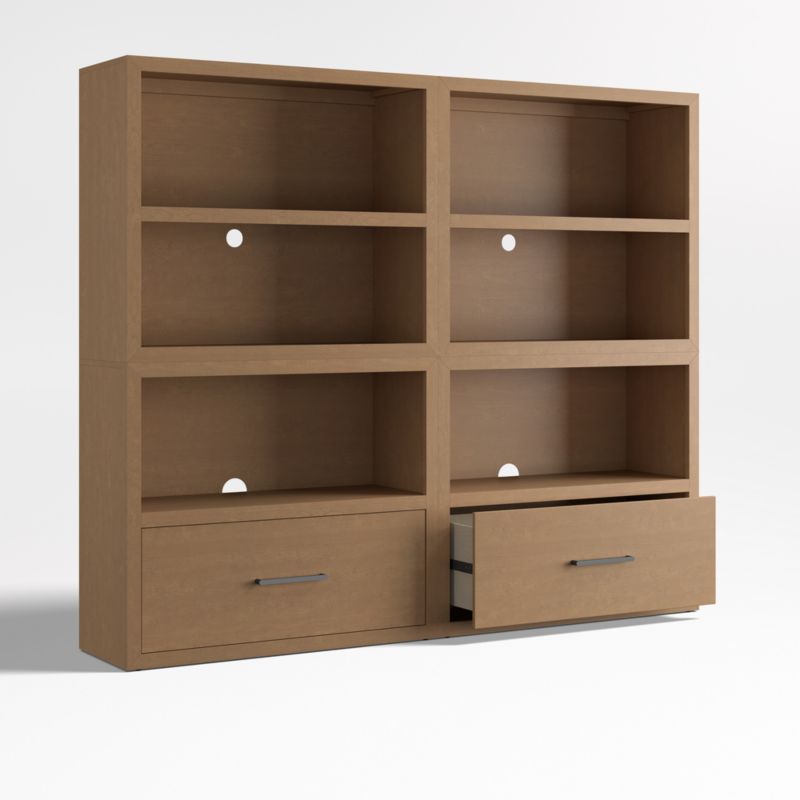 Ever Simple Set of 2 Modular Natural Brown Wood Kids Open Bookcases with Drawers - image 3 of 8