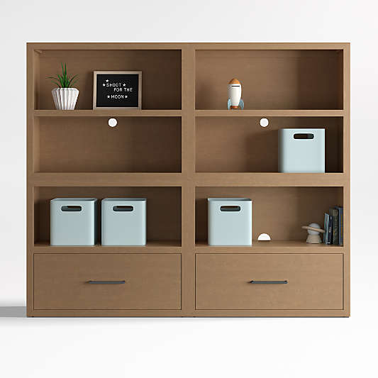 Ever Simple 72" Set of 2 Modular Natural Brown Wood Kids Open Bookcases with Drawers