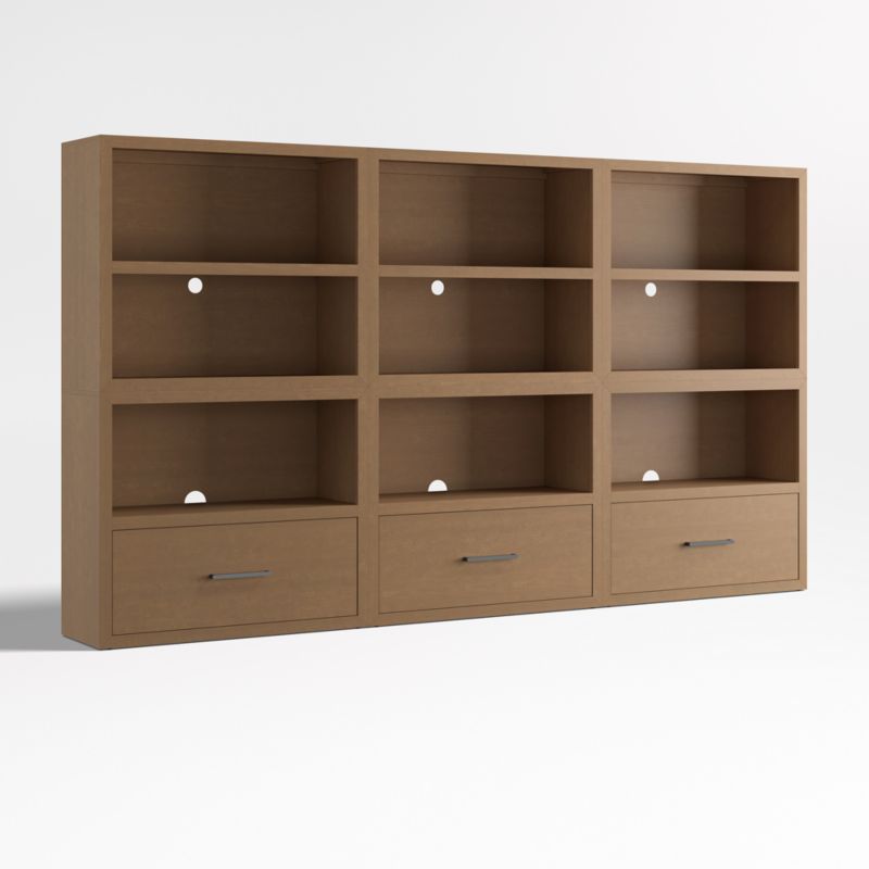 Ever Simple Set of 3 Modular Natural Brown Wood Kids Open Bookcases with Drawers - image 2 of 8