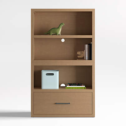 Ever Simple 36" Modular Natural Brown Wood Kids Open Bookcase with Drawer
