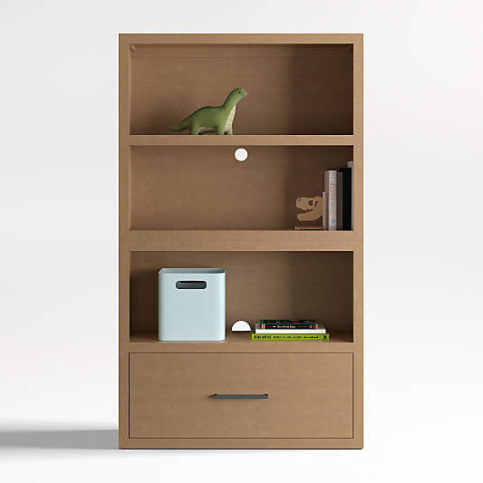 Ever Simple 36" Modular Natural Brown Wood Kids Open Bookcase with Drawer