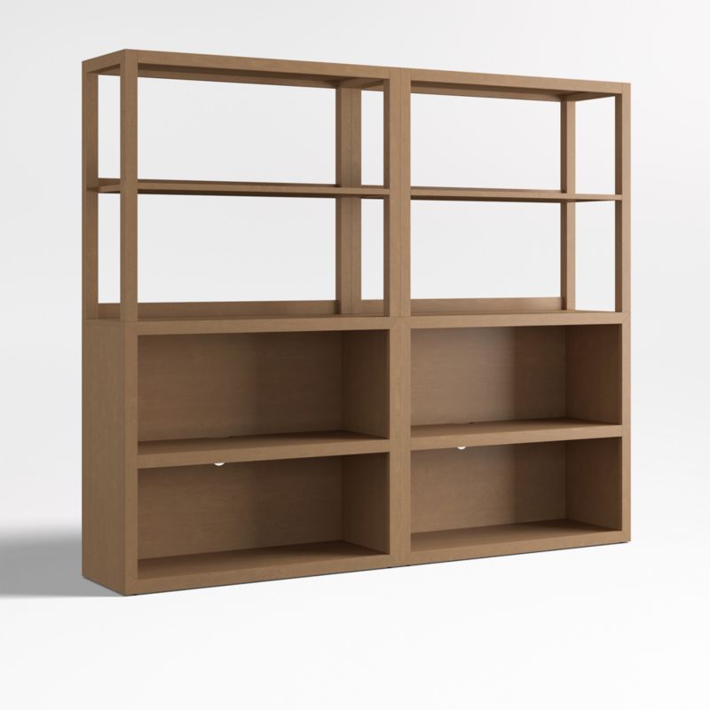 Ever Simple Set of 2 Modular Natural Brown Wood Kids Open Bookcases with Hutches - image 2 of 6