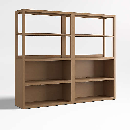 Ever Simple 72" Set of 2 Modular Natural Brown Wood Kids Open Bookcases with Hutches