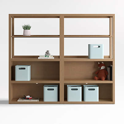 Ever Simple 72" Set of 2 Modular Natural Brown Wood Kids Open Bookcases with Hutches