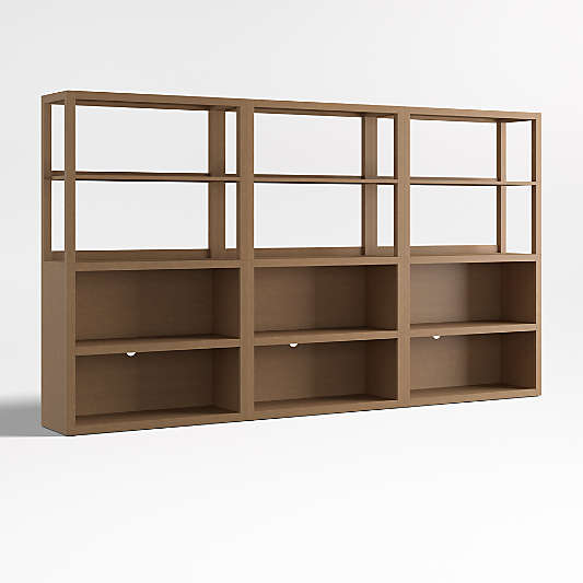 Ever Simple 108" Set of 3 Modular Natural Brown Wood Kids Open Bookcases with Hutches