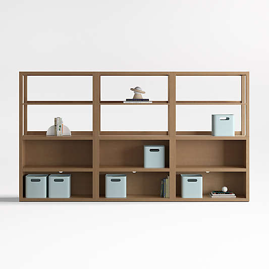 Ever Simple 108" Set of 3 Modular Natural Brown Wood Kids Open Bookcases with Hutches