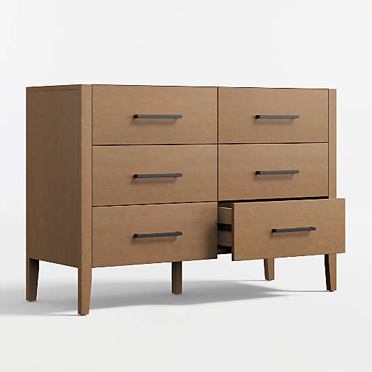 Ever Simple 48" Flax Brown Wood 6-Drawer Kids Dresser