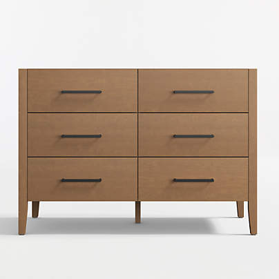 Ever Simple 48" Flax Brown Wood 6-Drawer Kids Dresser