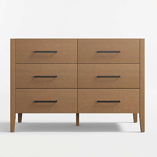 Ever Simple 48" Flax Brown Wood 6-Drawer Kids Dresser