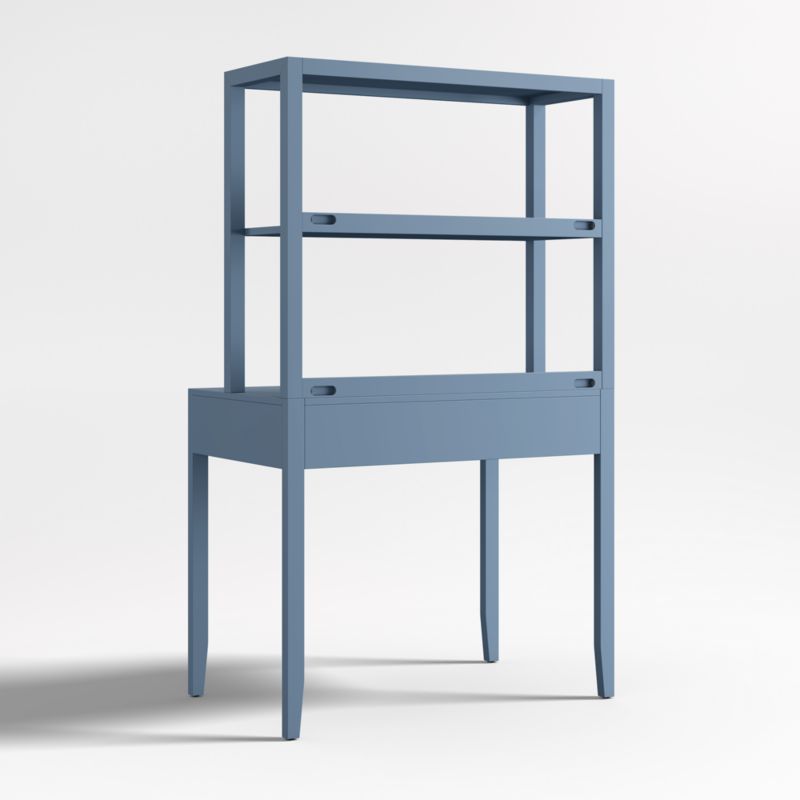 Ever Simple Modular Slate Blue Wood Kids Desk with Hutch