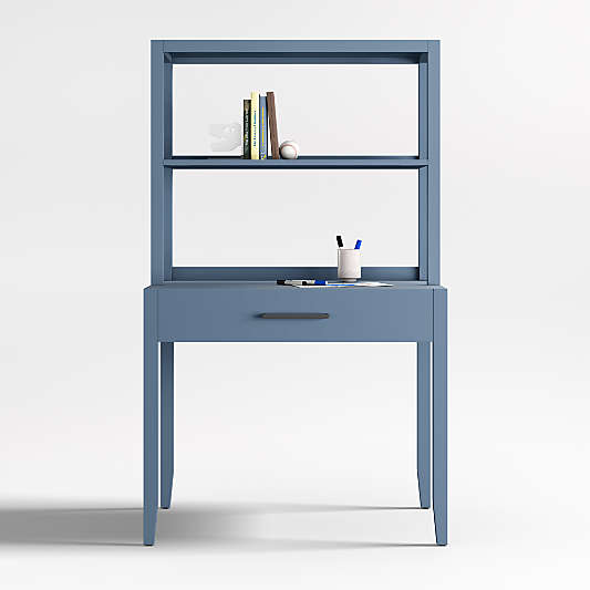 Ever Simple Modular Slate Blue Wood Kids Desk with Hutch