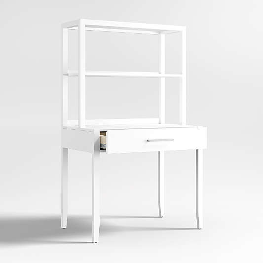 Ever Simple Modular White Wood Kids Desk with Hutch