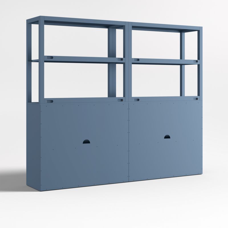 Ever Simple Set of 2 Modular Slate Blue Wood Kids Drawer Bookcases with Hutches - image 5 of 8