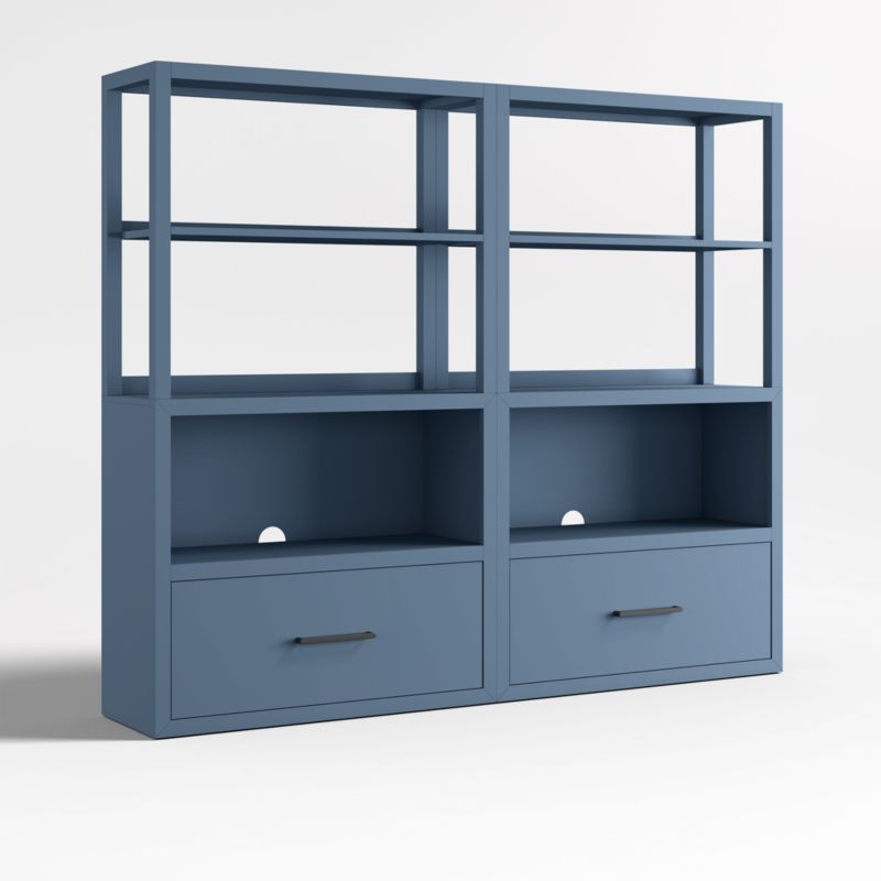 Ever Simple Set of 2 Modular Slate Blue Wood Kids Drawer Bookcases with Hutches - image 3 of 8