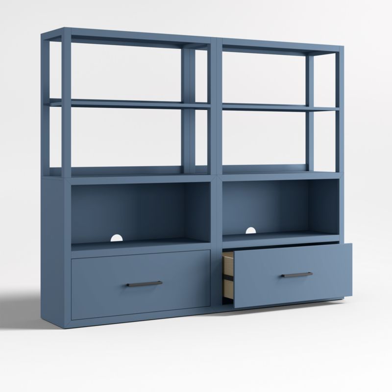 Ever Simple Set of 2 Modular Slate Blue Wood Kids Drawer Bookcases with Hutches - image 4 of 8