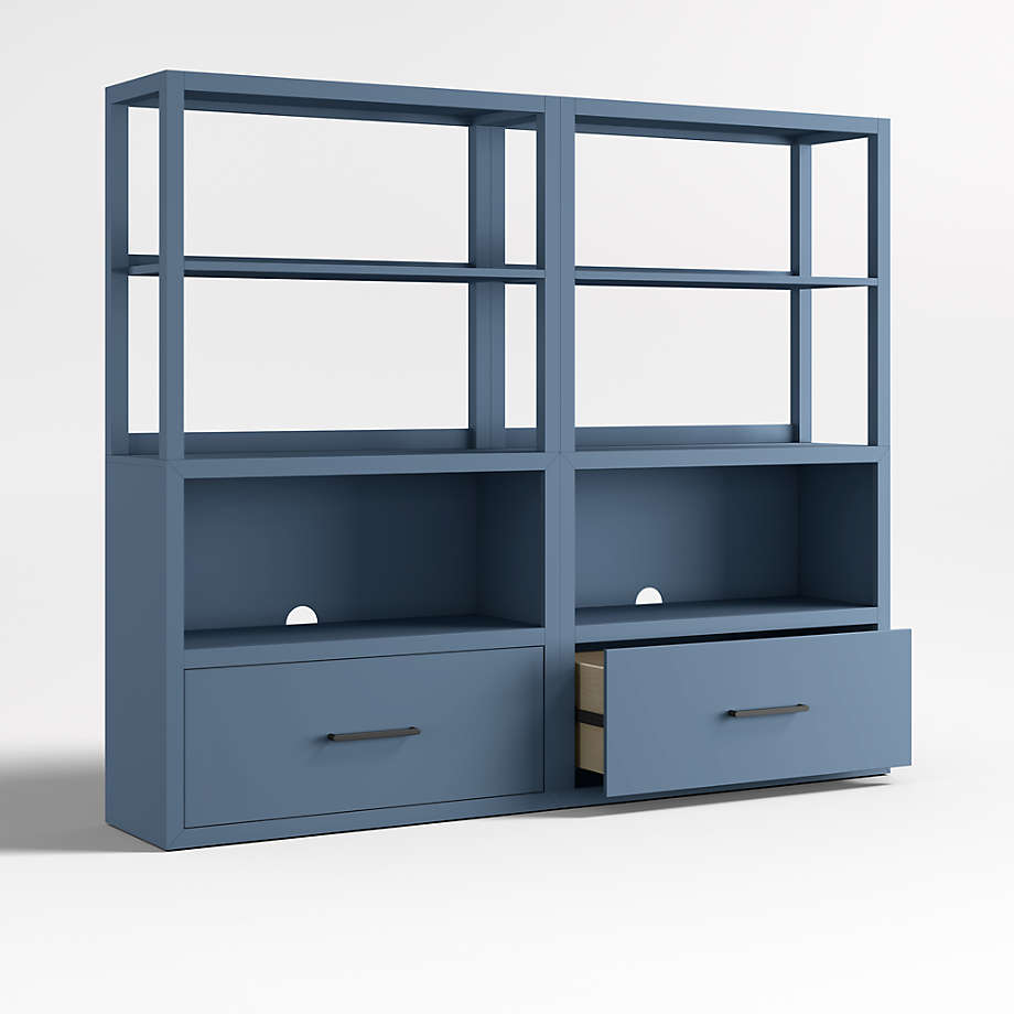 Ever Simple Set of 2 Modular Slate Blue Wood Kids Drawer Bookcases 