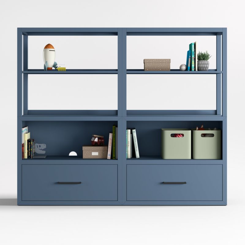 Ever Simple Set of 2 Modular Slate Blue Wood Kids Drawer Bookcases with Hutches - image 0 of 8