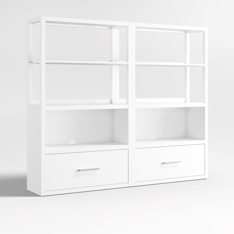 Ever Simple Set of 2 Modular White Wood Kids Drawer Bookcases with Hutches - image 5 of 10