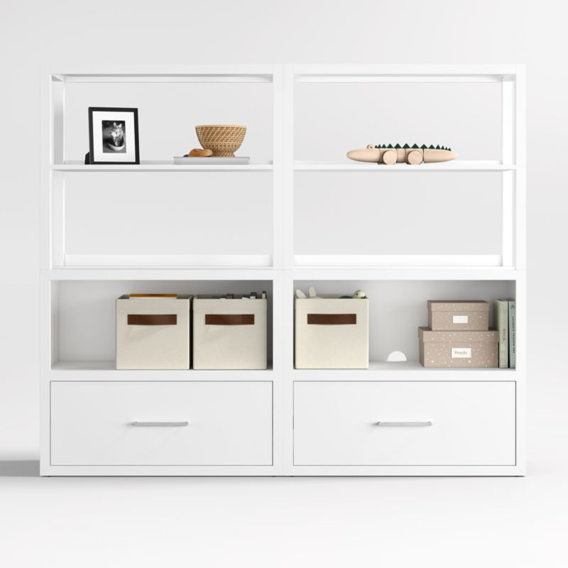 Ever Simple Set of 2 Modular White Wood Kids Drawer Bookcases with Hutches - image 0 of 10