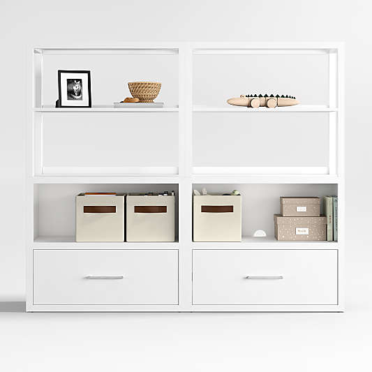 Ever Simple Set of 2 Modular White Wood Kids Drawer Bookcases with Hutches