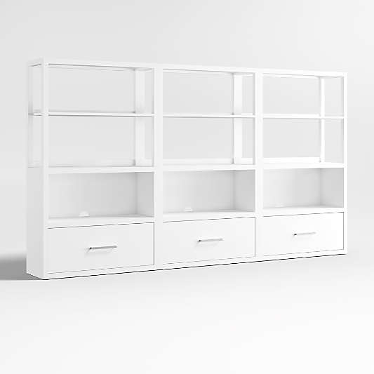 Ever Simple Set of 3 Modular White Wood Kids Drawer Bookcases with Hutches