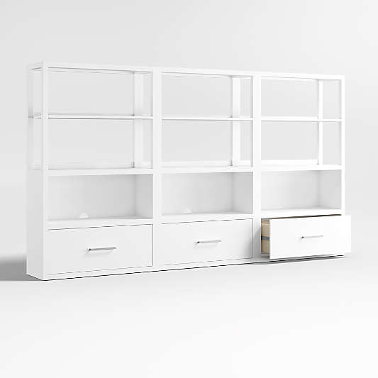 Ever Simple Set of 3 Modular White Wood Kids Drawer Bookcases with Hutches