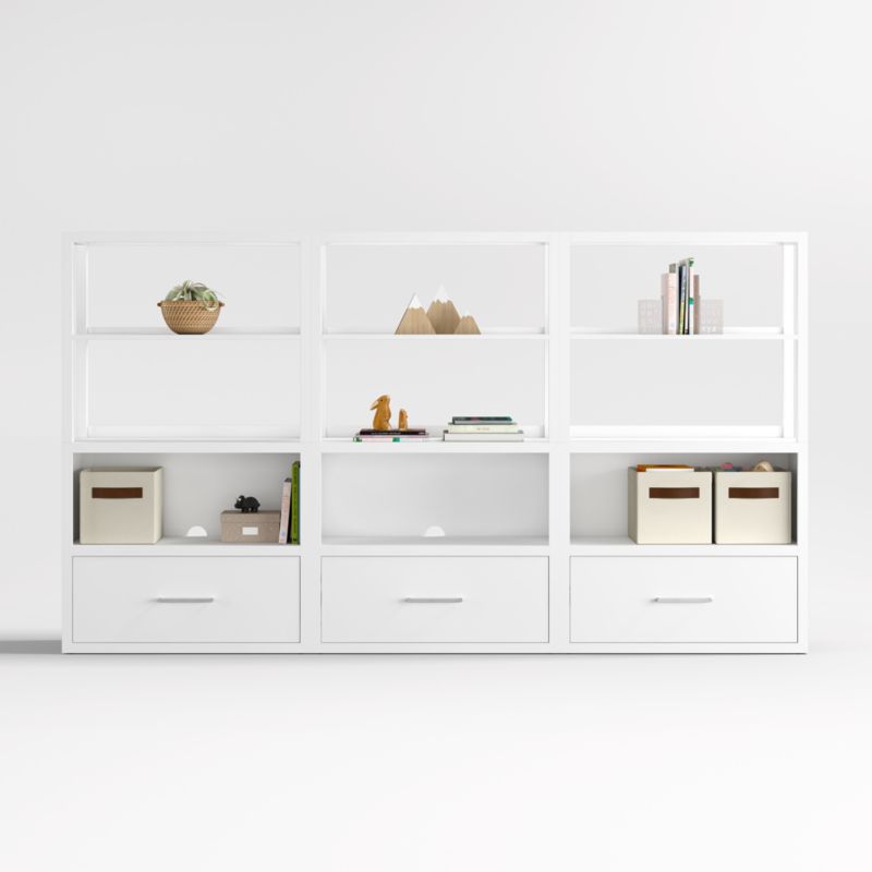 Ever Simple Set of 3 Modular White Wood Kids Drawer Bookcases with Hutches - image 0 of 10