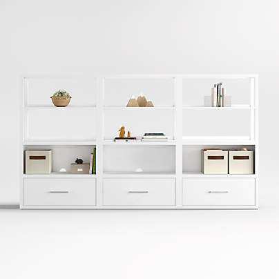 Ever Simple Set of 3 Modular White Wood Kids Drawer Bookcases with Hutches