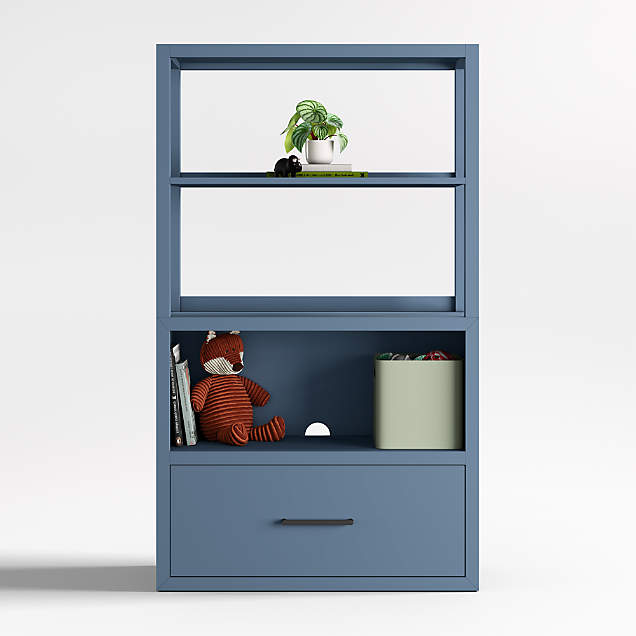 Ever Simple Modular Slate Blue Wood Kids Bookcase with Drawer Crate