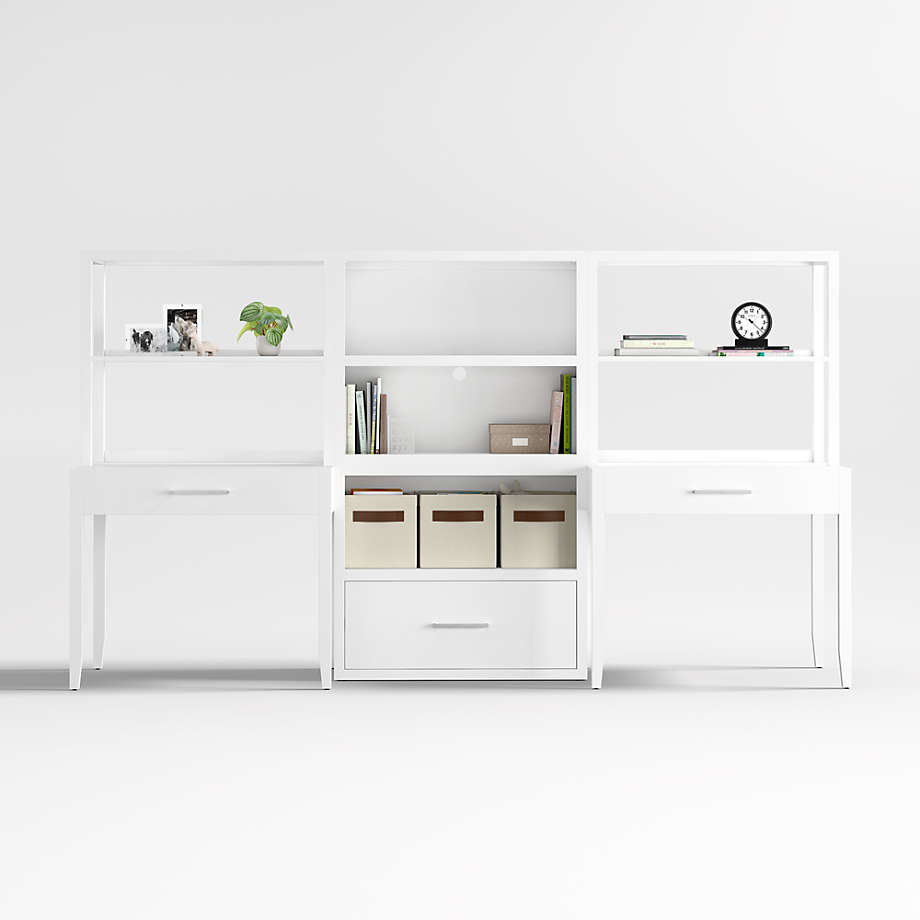 Ever Simple Set of 2 Modular White Wood Kids Desks with Drawer Bookcase