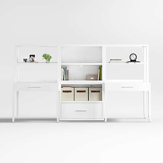 Ever Simple Set of 2 Modular White Wood Kids Desks with Drawer Bookcase