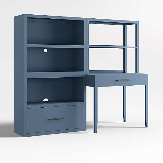 Ever Simple Modular Slate Blue Wood Kids Workspace Suite