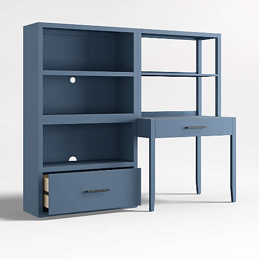 Ever Simple Modular Slate Blue Wood Kids Workspace Suite