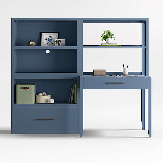 Ever Simple Modular Slate Blue Wood Kids Workspace Suite