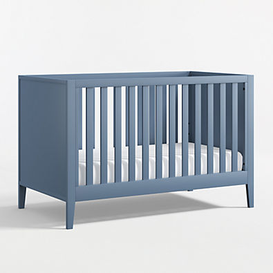 View Ever Simple Slate Blue Wood Convertible Baby Crib with Toddler Bed Rail details