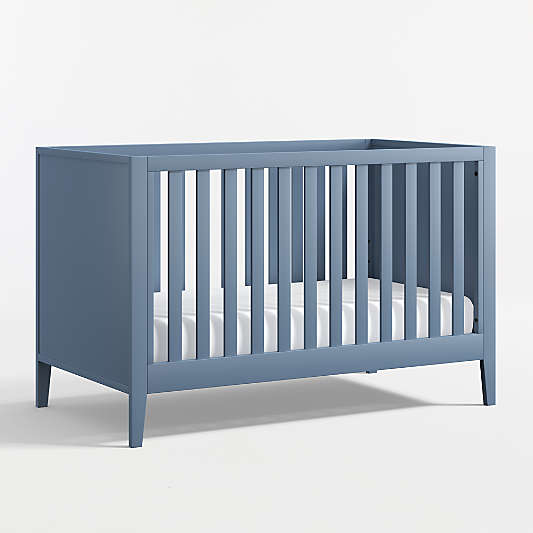 Ever Simple Slate Blue Wood Convertible Baby Crib with Toddler Bed Rail